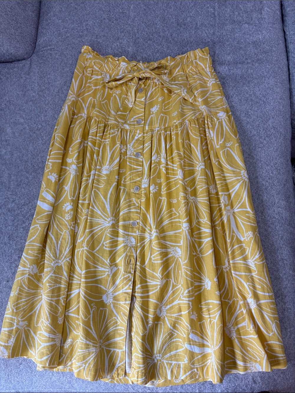 Yellow Floral Button-Front Skirt
